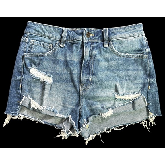 Willow Pants - Willow & Root Womens Cut Off Shorts Blue Denim Distressed Cotton Blend Size M